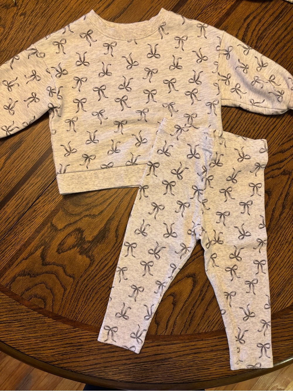 Girls' Bow-Print Heather gray Set